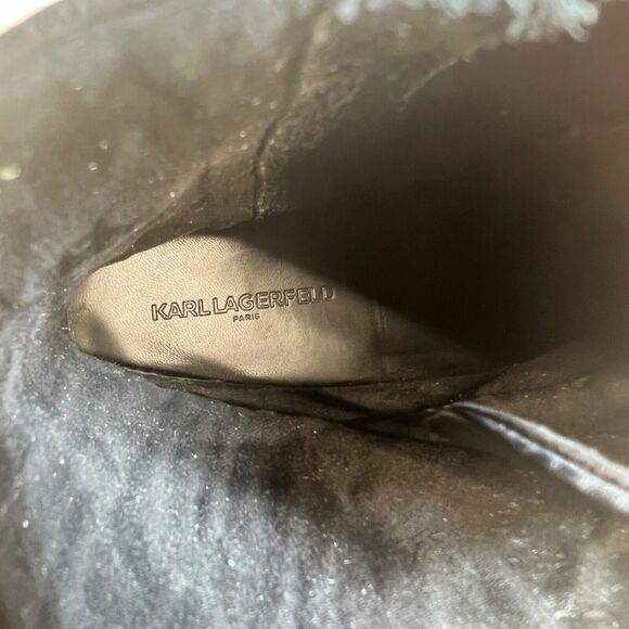 DESIGNER RUNWAY KARL LAGERFELD PARIS BLACK CRYSTAL PIPPA LEATHER COMBAT BOOT 11 - Picture 10 of 12